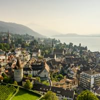 View over Zug's old town and Lake Zug.