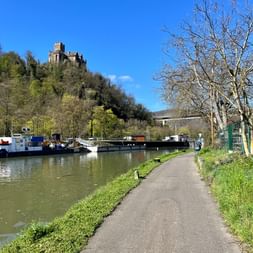 Blick auf das Schloss Lahneck und seine idyllische Umgebung.