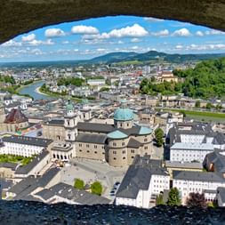 View of the cathedral and the historic centre of Salzburg