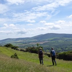 Zwei Wanderer geniessen das weitläufige Panorama auf dem Wicklow Way in Irland.