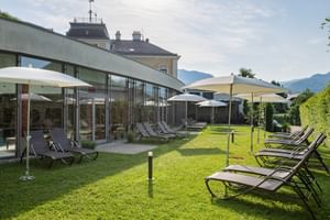 Hotel garden with sunbeds