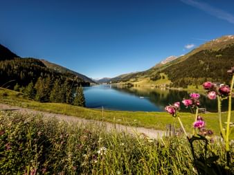 Ein See in Davos bietet an einem sommerlichen Tag eine optimale Erholungsregion.