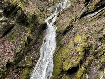 Blick auf einen sehr hohen Wasserfall der Thur