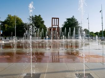 Jeu d'eau à Genève, sur la Place des Nations.