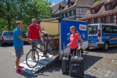 Bicycles and suitcases are loaded