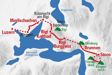 Tourenkarte für die Wanderung entlang dem Vierwaldstättersee von Luzern nach Stoos.