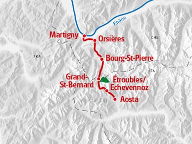 Auf der Wandertour Via Francigena Süd von Eurotrek wandert man von Martigny durch die Alpen bis nach Aosta.