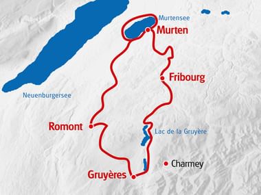 Rundtour-Fribourg Route rot auf der Karte markiert.