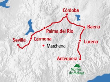 Karte Andalusien Tour rot eingezeichnet