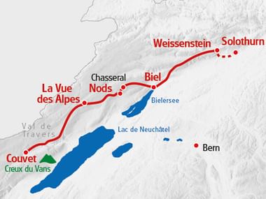 Karte Jura Höhenweg von Weissenstein nach Couvet