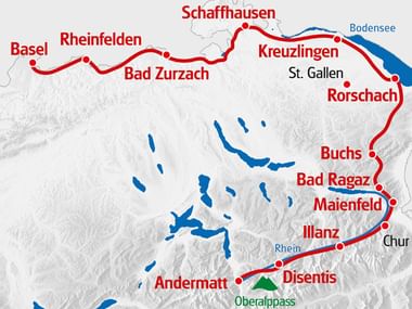 Die Eurotrek-Tour von Basel über Rorschach bis nach Andermatt führt durch Stadt und Gebirge.