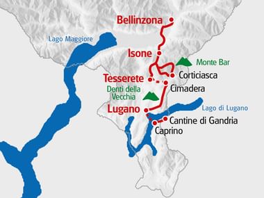 Die Wandertour Traumpfade des Tessins von Eurotrek startet in Bellinzone und verläuft über Lugano bis nach Cantine di Gandria.