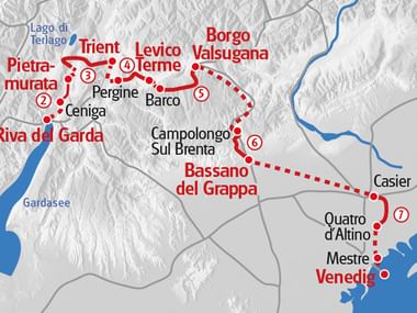 Wandern vom Gardasee nach Venedig Karte