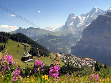 Magnifique vue depuis le téléphérique près de Mürren.