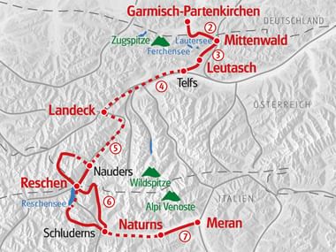 Wandern Garmisch - Meran Karte