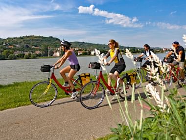 Cyclist on cycle path along the Danube