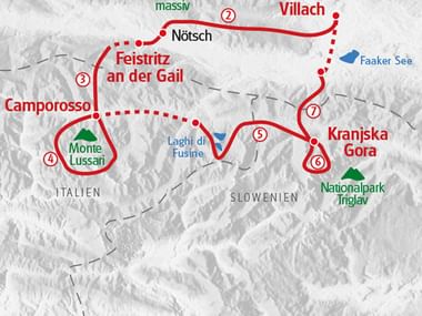 Karte Wandern Alpe Adria Trail Villach