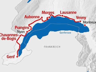 Karteneinzeichnung des Alpenpanoramaweg von Montreux bis Genf