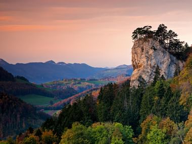 ein weisser Felsen überragt die übrige Naturlandschaft