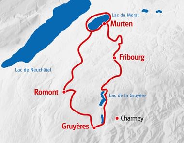 Die Velotour Rundtour Fribourg von Eurotrek startet und endet in Murten.