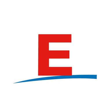 Red letter E with a blue curved line beneath it, representing the Eurotrek Travel Guide App logo.
