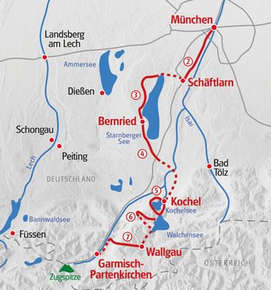 Wandern Muenchen - Garmisch Karte