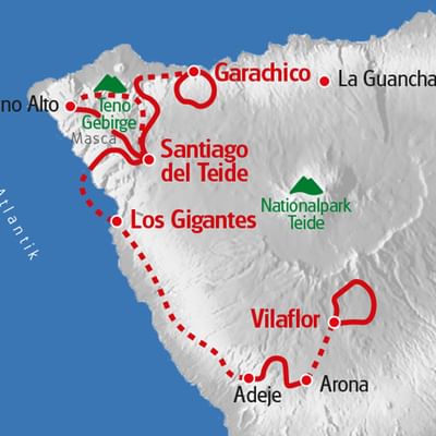 Teneriffa individuell Route in rot markiert