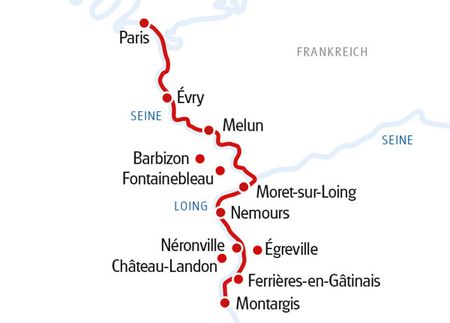 Tourenkarte für die Route von Montagris nach Paris.