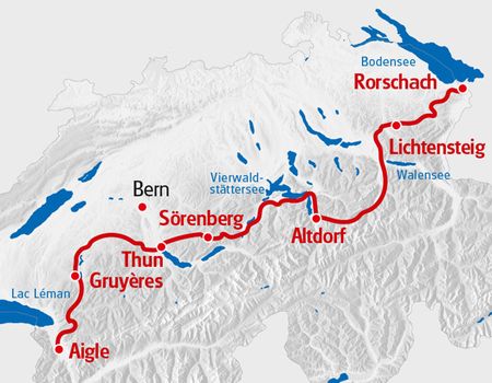 Karte Alpenpanoramaroute Rorschach - Aigle