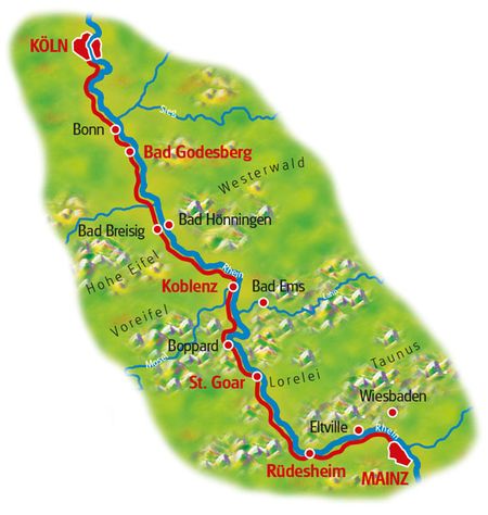Karte Rhein-Radweg, Mainz - Köln