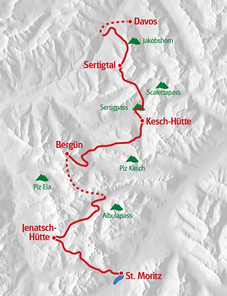 Graubünden Hüttentrekking Karte