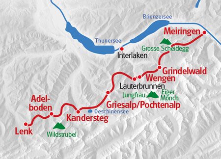 Die Wandertour Bärentrek von Eurotrek startet in Meiringen und führt tief hinein in das Berner Oberland bis nach Lenk.