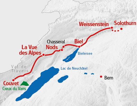 Karte Jura Höhenweg von Weissenstein nach Couvet