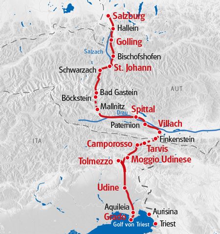 Karte Alpe Adria - Salzburg - Grado