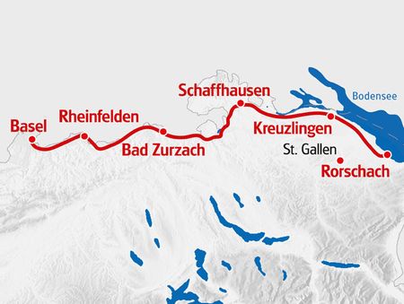 Die Tourenkarte für die Genusswanderung von Rorschach nach Basel.