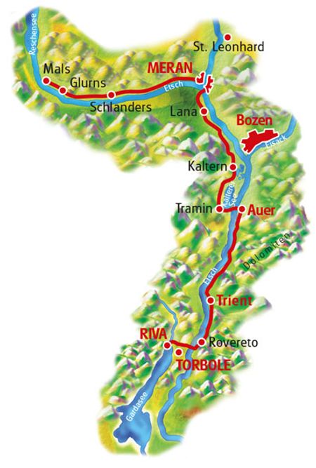 Karte Meran - Gardasee