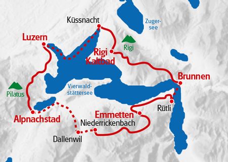 Karte des Rundwegs um den Vierwaldstaettersee 