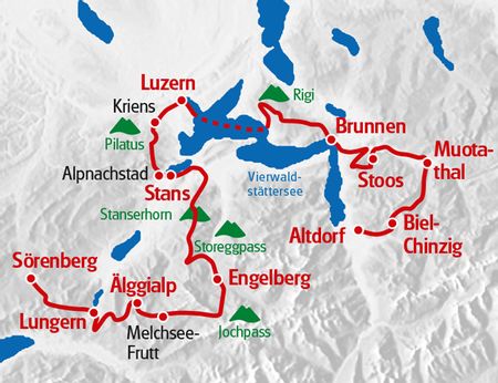 Die Wandertour Tell-Trail von Eurotrek startet in Altodrf und endet Am Brienzersee.