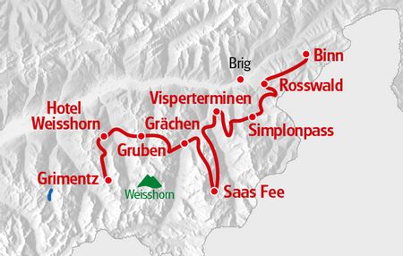 Karte Alpenpässe Weg Binntal - Grimentz