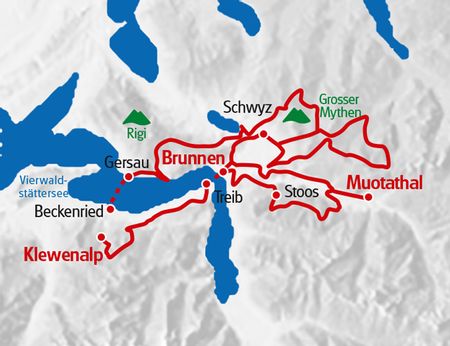 Karte mit Veloroute in der Zentralschweiz