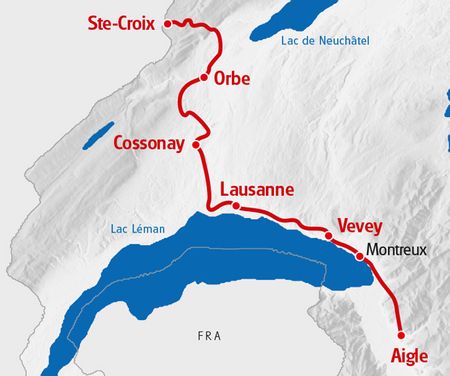 Via Francigena Nord Route in roter Farbe auf der Karte markiert.