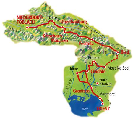 Karte Dolomiten - Triest