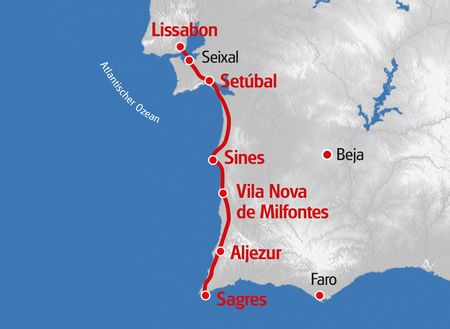 Die Velotour von Eurotrek startet in Lissabon und führt an der portugiesischen Küste entlang nach Sagres.