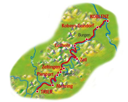 Map Moselle cycle path, Trier - Coblenz