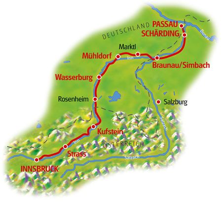 Radtour Innsbruck - Passau, Karte