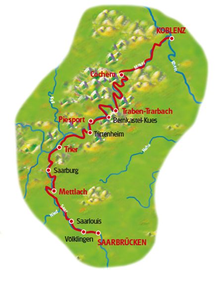 Radtour Saarbrücken - Koblenz - Karte