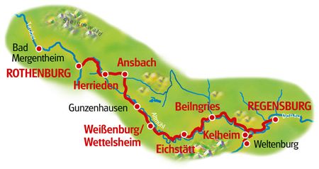Map Rothenburg - Regensburg