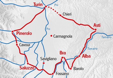 Die Velotour Piemont Rundfahrt von Eurotrek startet in Turin.