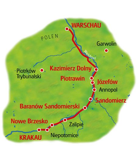 Karte Krakau - Warschau