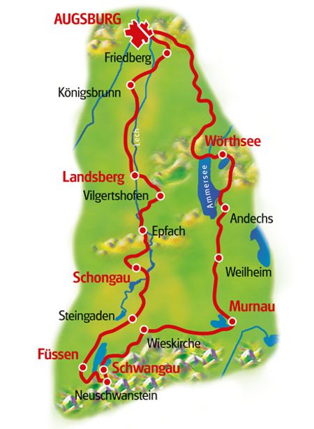 Karte Romantische Straße & Bayerische Seen